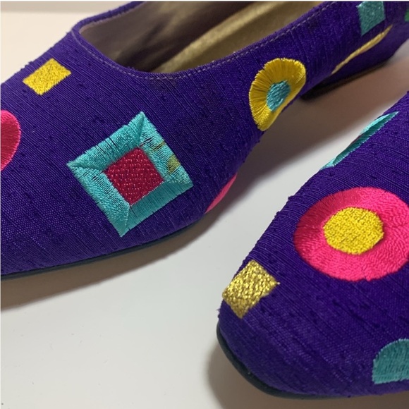 Vintage 80’s New Wave Embroidered Totally Rad 1.5” Kitten Heel Shoes Size 8 - Picture 10 of 11